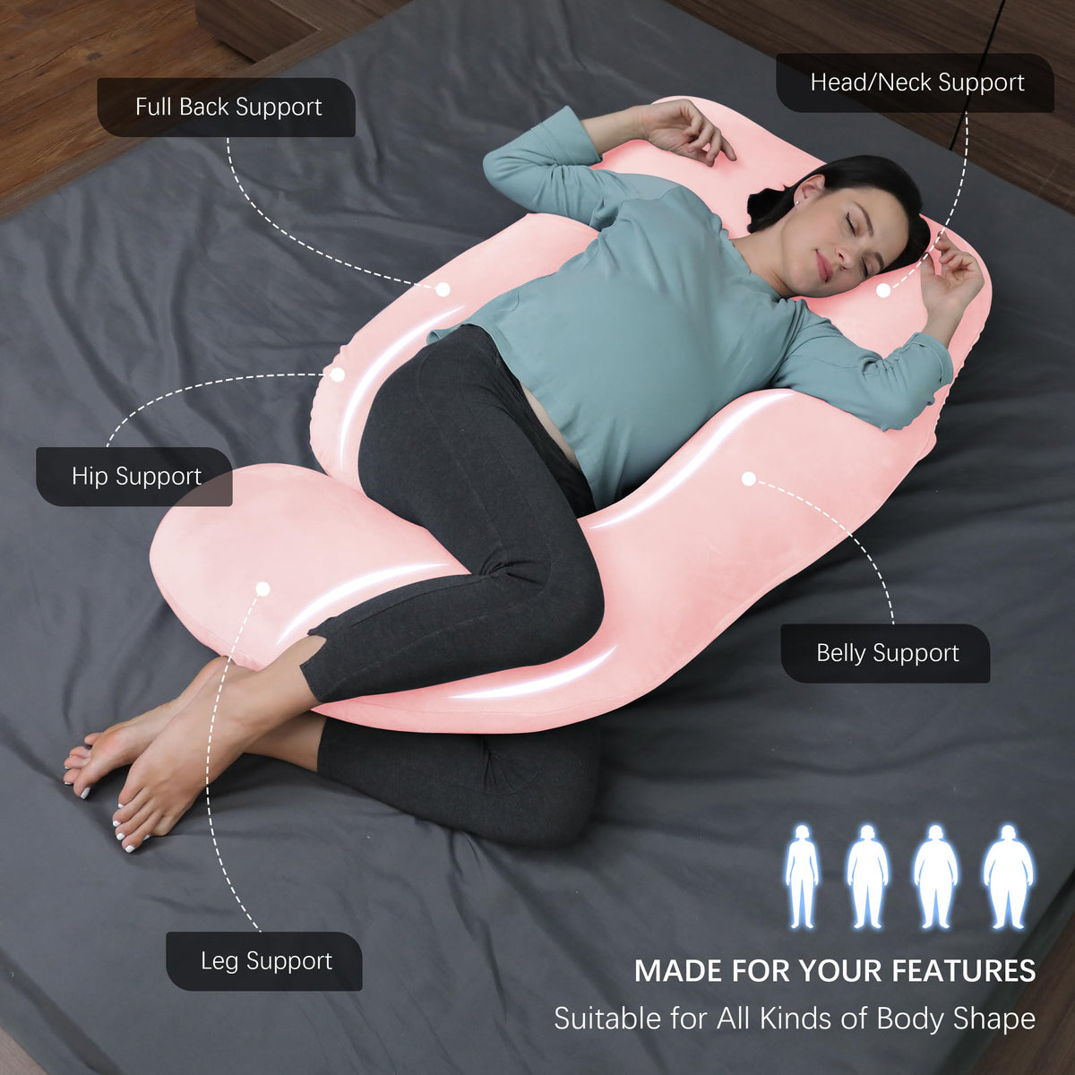 MOON PARK Pregnancy Pillows for Sleeping - U Shaped Full Body Maternity Pillow with Removable Cover - Support for Back, Legs, Belly, HIPS - 65 Inch - Purple Jansha Store