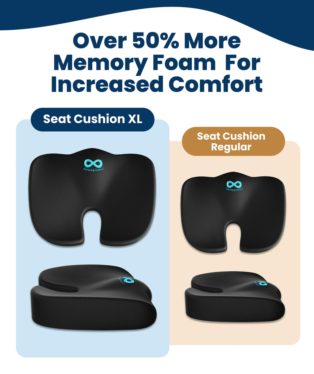 Everlasting Comfort Doctor Recommended Memory Foam Seat Cushion for Office Chairs & Car - Ergonomic Office Desk Accessories - Cushions for Tailbone Pain Relief, Sciatica (Black, Large) Jansha Store