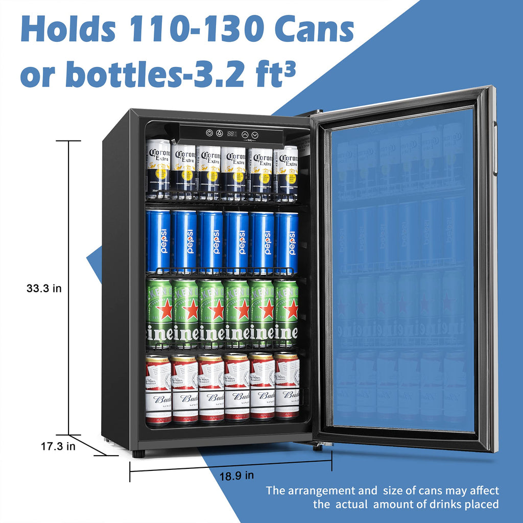 EUHOMY 145 Can Mini Fridge, 4.5 Cu.ft Beverage Refrigerator with Glass Door Jansha Store