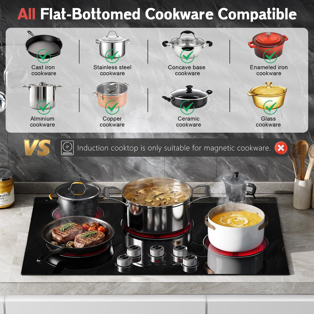 2 Burner Electric Cooktop 110V, 2000W, 24" Countertop & Built-in Jansha Store