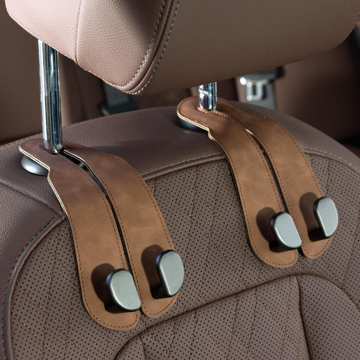 CoBak Purse Hook for Car - Universal Premium Stitched Leather and Aluminum-Magnesium Alloy Double Car Seat Back Storage Hook for Purses, Handbags, Bags (2 Pack),Black Jansha Store