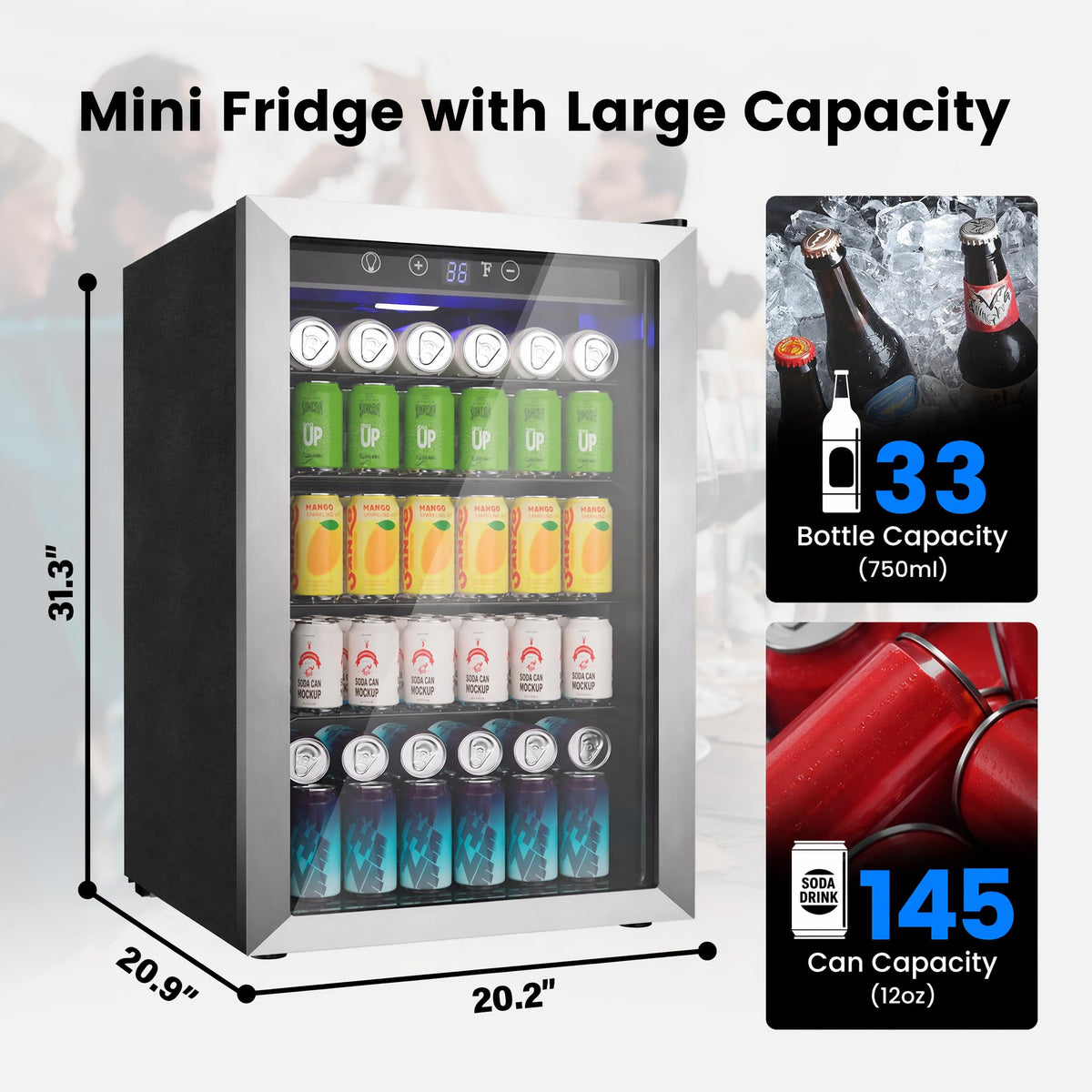 Feelfunn 3.2 Cu. Ft. Beverage Refrigerator, 126-Can Mini Fridge, 34-64°F Jansha Store