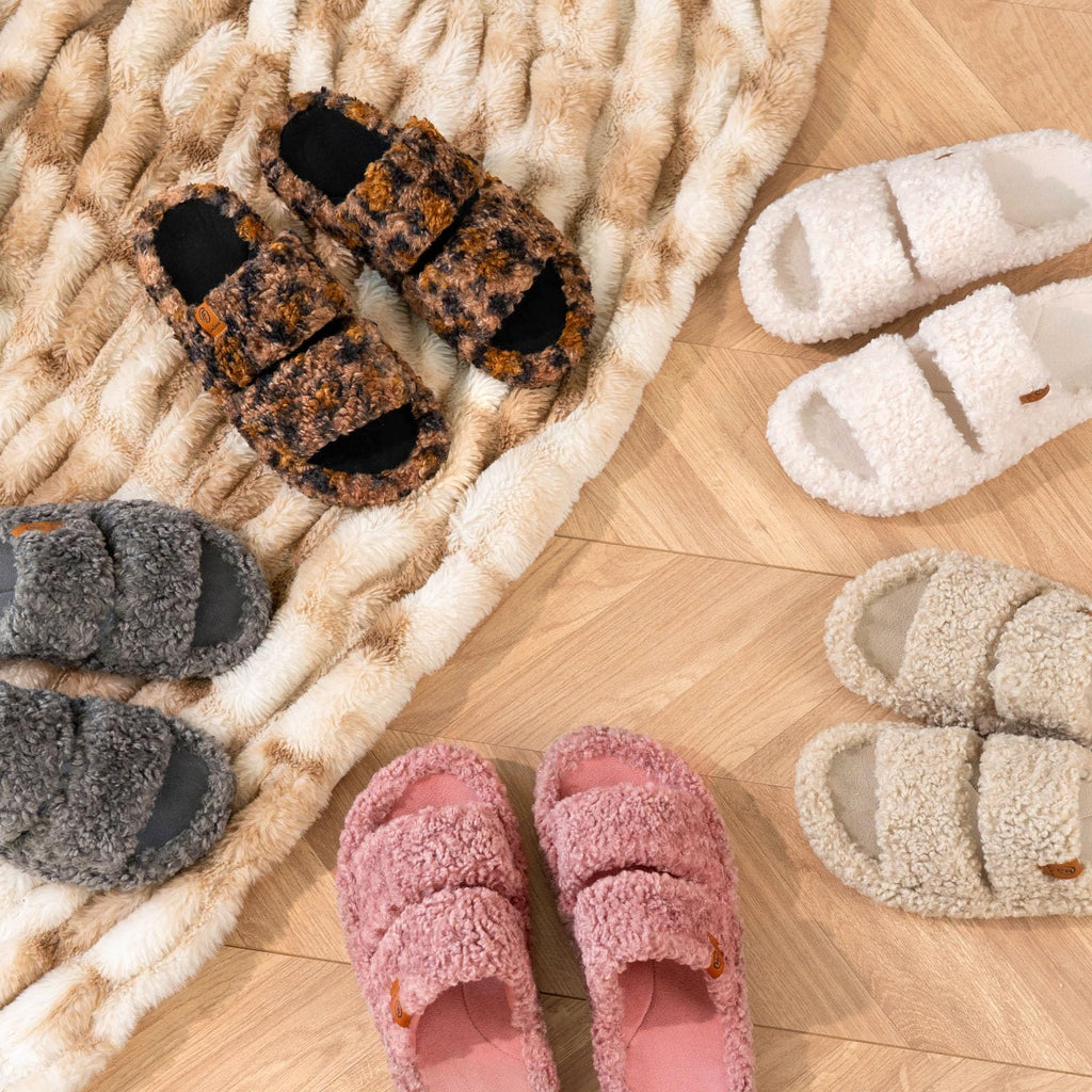 EverFoams Womens Fuzzy Open-toe Slippers Memory Foam Indoor House Shoes Jansha Store