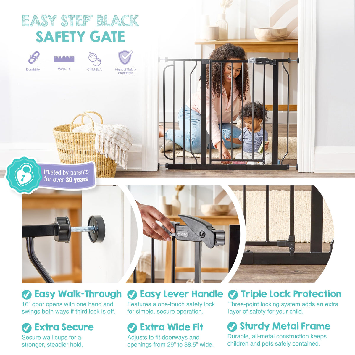 Regalo Safety 29"-38.5" Easy Step Baby Gate, Bottom of Stairs & Doorways Jansha Store