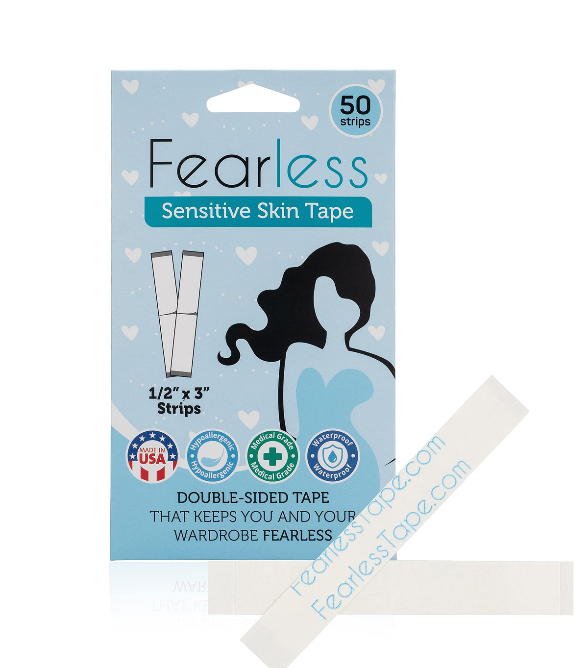 Pack of Fearless Tape extra wide double sided fashion tape with 36 strips displayed