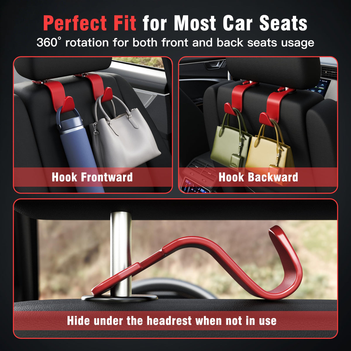 4-Pack Car Headrest Hooks Holds 55lbs Seat Storage Organizer for Bags Jansha Store