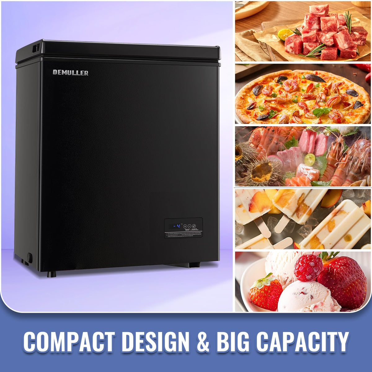 DEMULLER Chest Freezer 5.0Cubic Feet Deep Freezer Freestanding Freezers with 2 Removable Stainless Steel Basket, Mini Freezer Top Open Door Compact Freezer with Electronic Control 41℉ to -15℉BLACK Jansha Store
