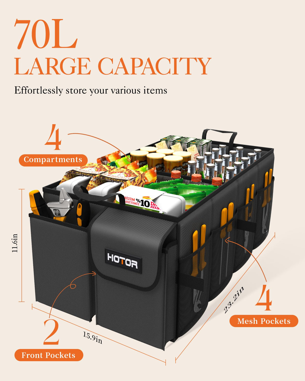 HOTOR Trunk Organizer - Foldable Car Organizer for SUVs & Sedans Storage Jansha Store