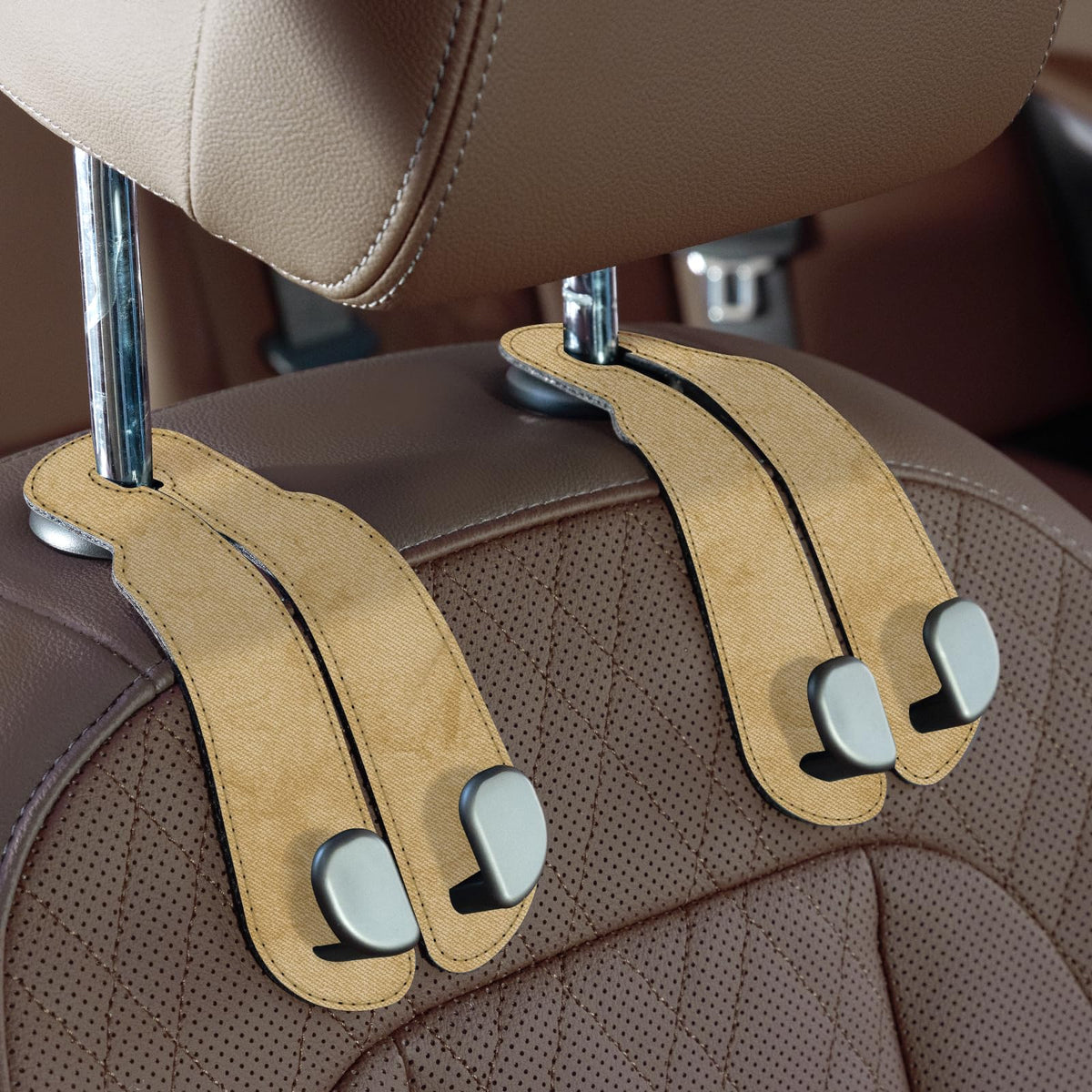 CoBak Purse Hook for Car - Universal Premium Stitched Leather and Aluminum-Magnesium Alloy Double Car Seat Back Storage Hook for Purses, Handbags, Bags (2 Pack),Black Jansha Store