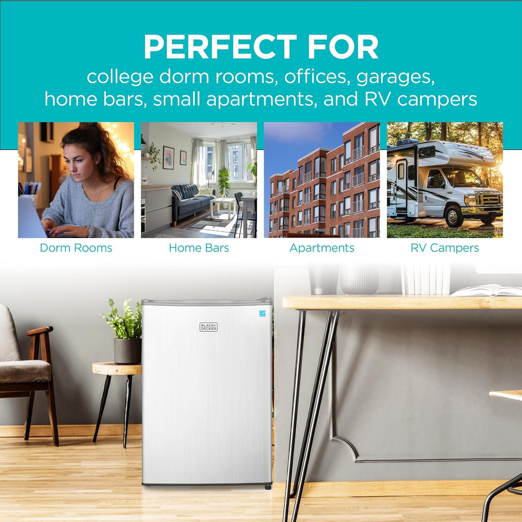 BLACK+DECKER 2.5 Cu. Ft. Compact Refrigerator, BCRK25V, Stainless Look Jansha Store