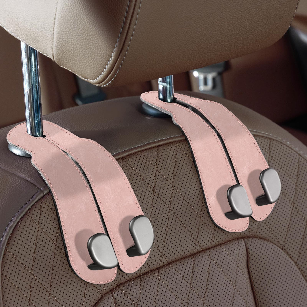 CoBak Purse Hook for Car - Universal Premium Stitched Leather and Aluminum-Magnesium Alloy Double Car Seat Back Storage Hook for Purses, Handbags, Bags (2 Pack),Black Jansha Store
