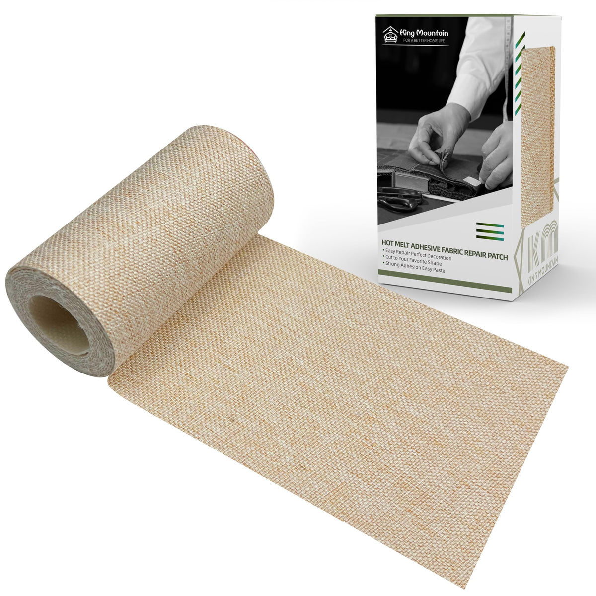 KING MOUNTAIN 100% Cotton Fabric Iron-on Repair Patch, Inside&Outside Clothes Repair Patch, 3"x60" with Backing Glue Repair Decorative Patch kit (Off-White) Jansha Store