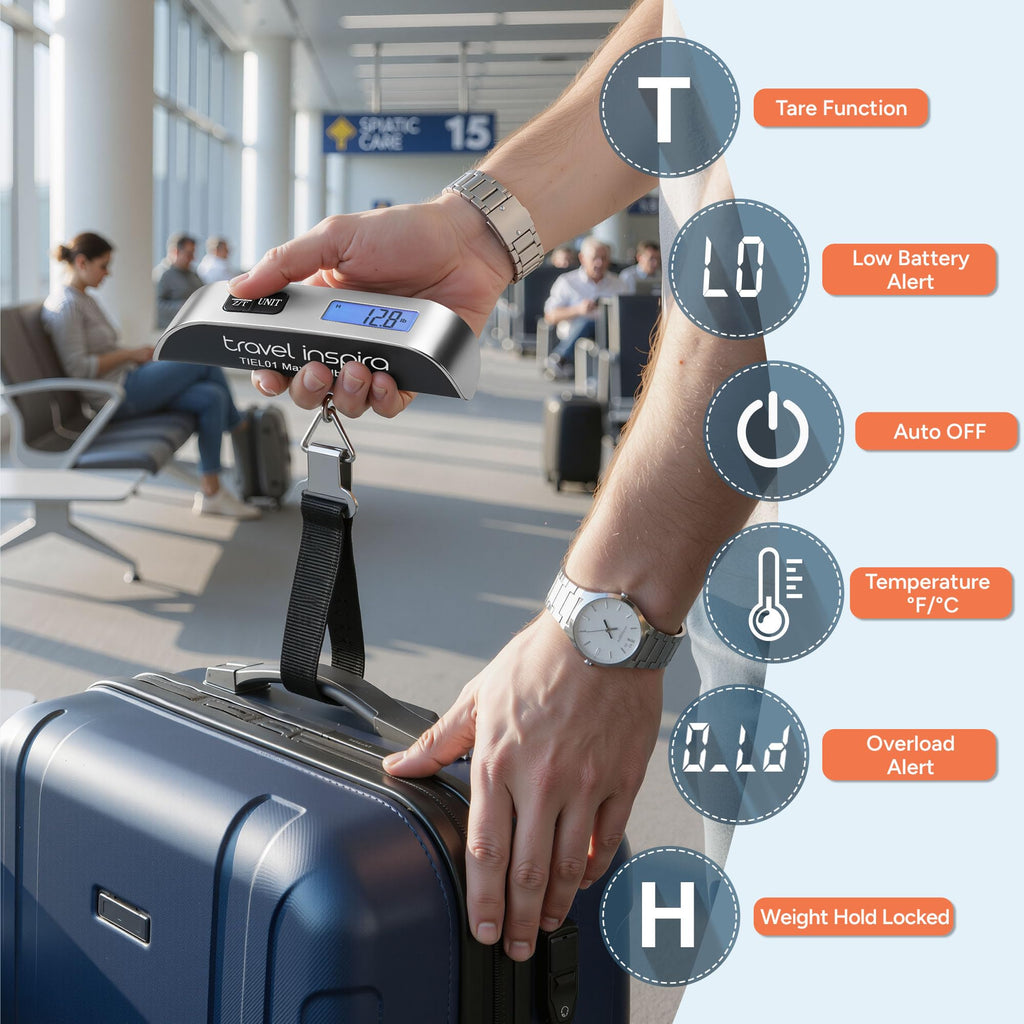travel inspira Digital Luggage Scale – Portable Hanging Suitcase Weight Scale for Travel, 110 lb Capacity, Backlit LCD Display, Prevents Airport Overweight Fees, Battery Included Jansha Store