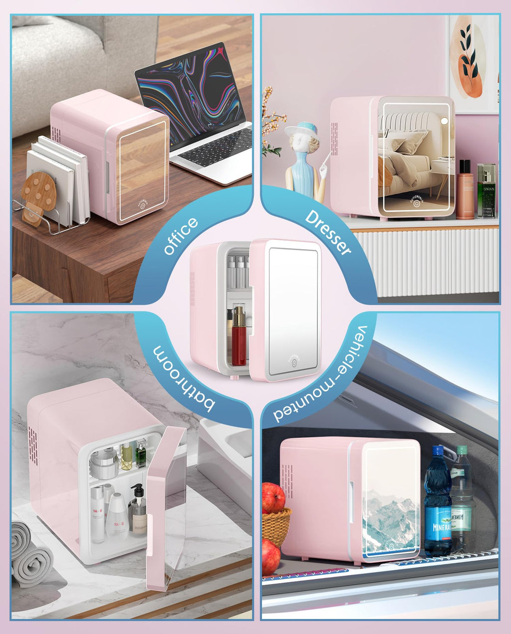CUTIEWORLD Skincare Fridge - 4L Makeup Fridge for Refrigerating Makeup, Skincare and Food, Mini Fridge for Bedroom, Office and Car, Cooler and Warmer, Beverage Cooler, Leather Pink Jansha Store