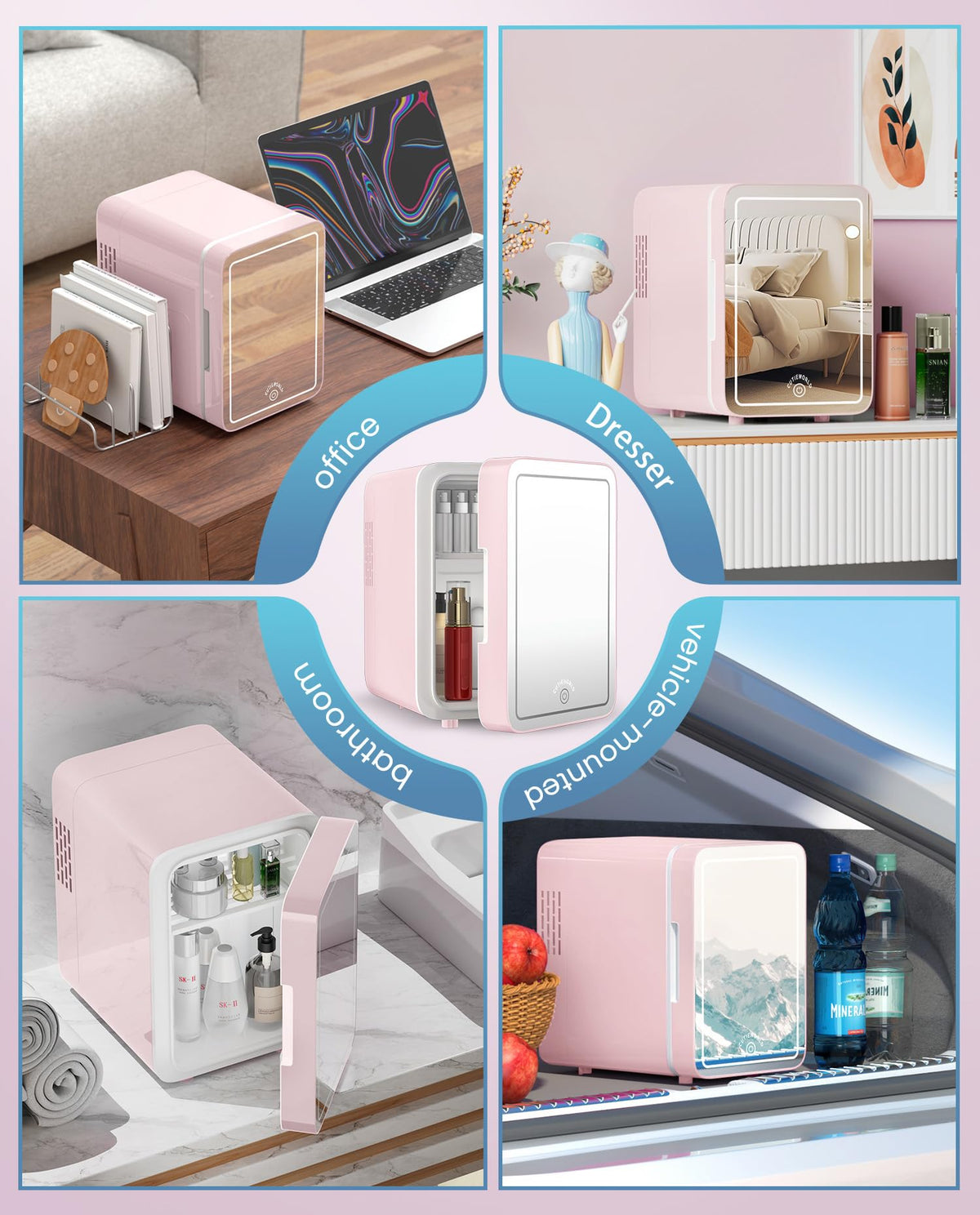 CUTIEWORLD Skincare Fridge - 4L Makeup Fridge for Refrigerating Makeup, Skincare and Food, Mini Fridge for Bedroom, Office and Car, Cooler and Warmer, Beverage Cooler, Leather Pink Jansha Store