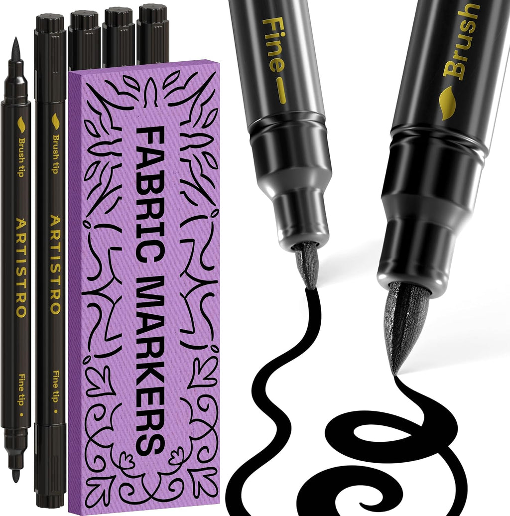ARTISTRO 5 Black Dual-Tip Fabric Markers Decorating Kit, for Clothes Jansha Store