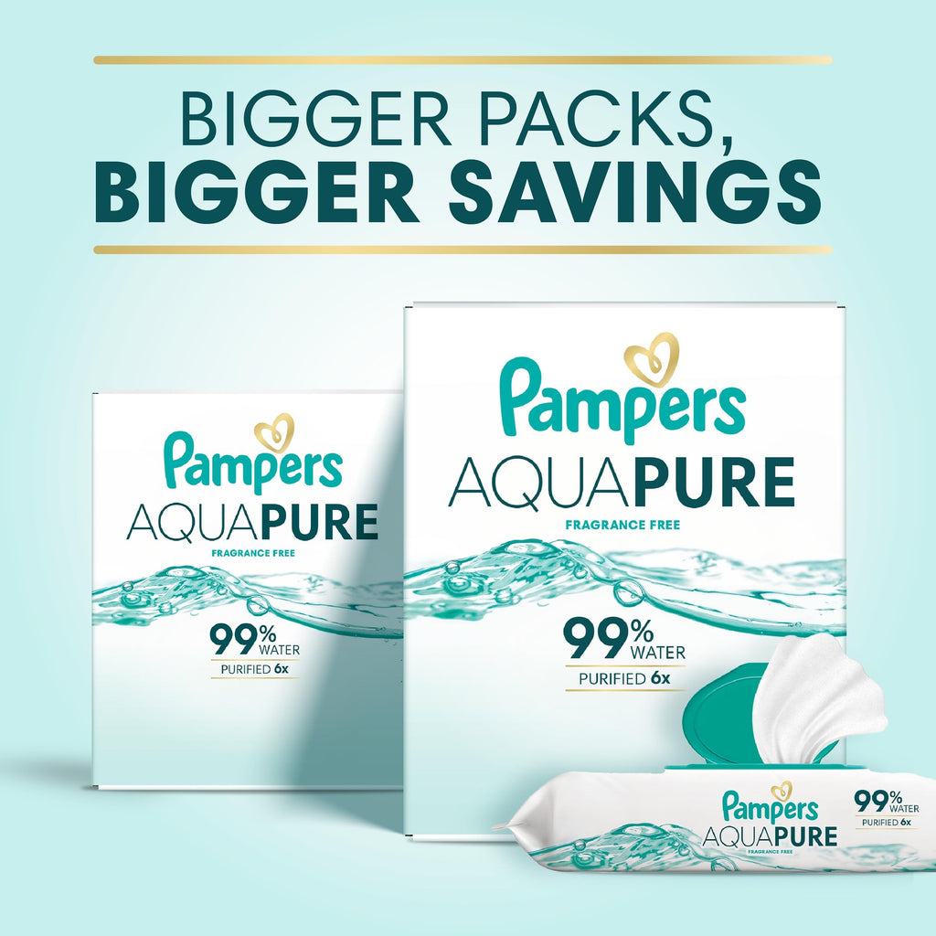 Pampers Aqua Pure Baby Wipes, Unscented, Fragrance Free, 99% Water, Water Based, Multi-Use, 672 Wipes Total (12X Flip-Top Packs) Jansha Store