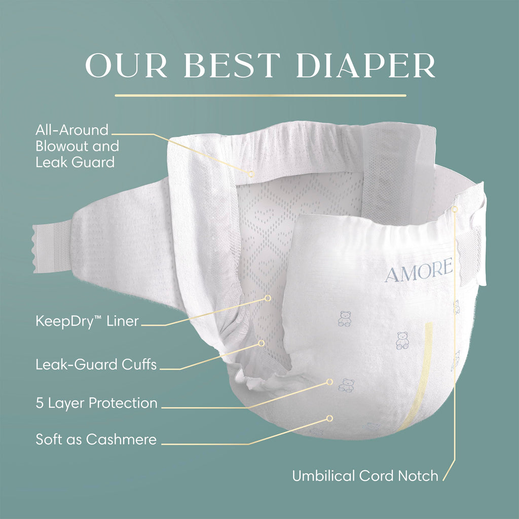 Pampers Amore, Size 0 (up to 10 lbs), 128 Count, Our Best Diaper – Hypoallergenic & Fragrance Free, Up to 100% Leakproof, Soft as Cashmere Jansha Store