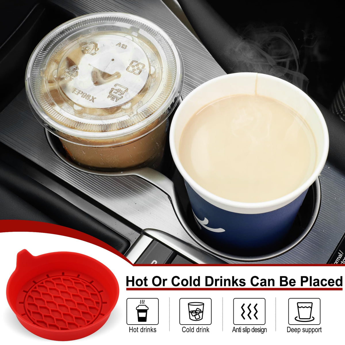 SINGARO Car Cup Holder Coaster, Silicone Cup Holder Insert, Universal Non-Slip Cup Holders, Car Accessories Interior for Women and Man Interior Sets 4 Pack Black Jansha Store