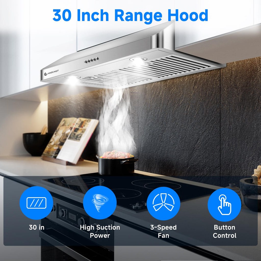 AMZCHEF 30" Under Cabinet Range Hood, 750CFM Stainless Steel Vent Hood Jansha Store