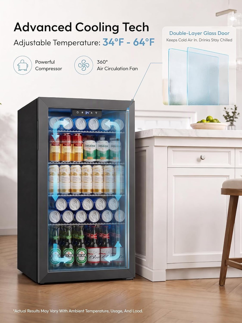 Icyglee 126 Can Mini Fridge, 3.2 Cu.Ft Beverage Refrigerator, Drink Cooler Jansha Store