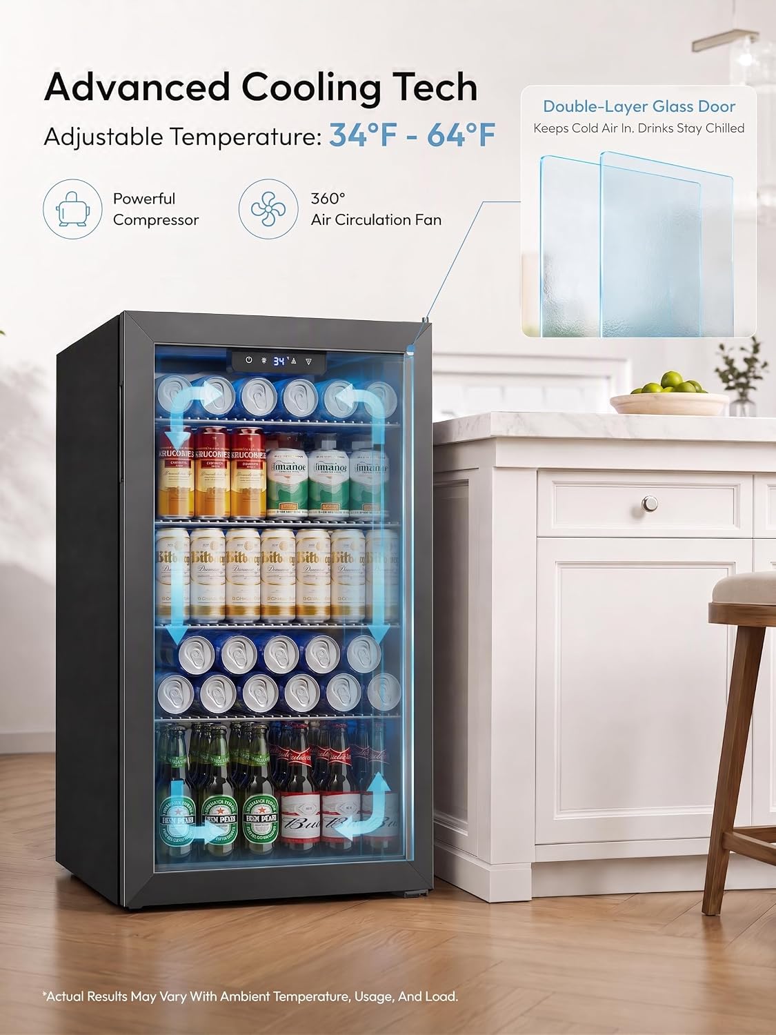 Icyglee 126 Can Mini Fridge, 3.2 Cu.Ft Beverage Refrigerator, Drink Cooler Jansha Store