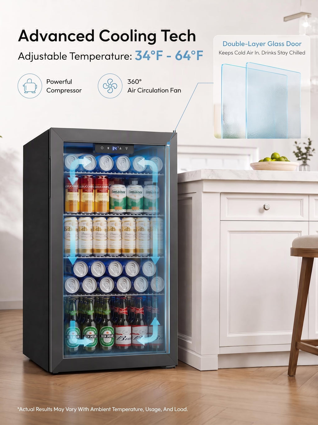 Icyglee 3.2 Cu.Ft Beverage Refrigerator Cooler, 126 Can Mini Fridge,Silver Jansha Store