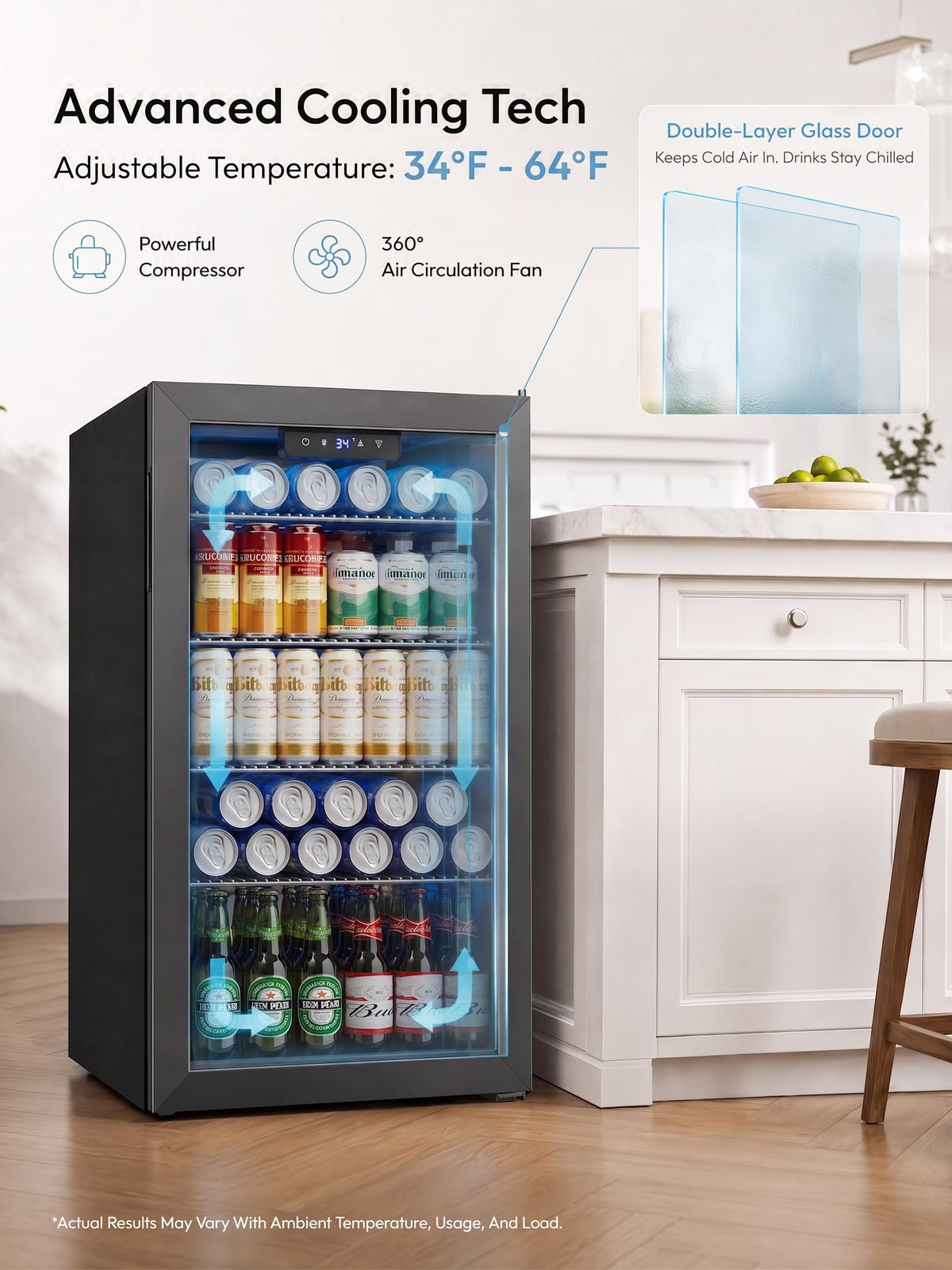 Icyglee 3.2 Cu.Ft Beverage Refrigerator Cooler, 126 Can Mini Fridge,Silver Jansha Store