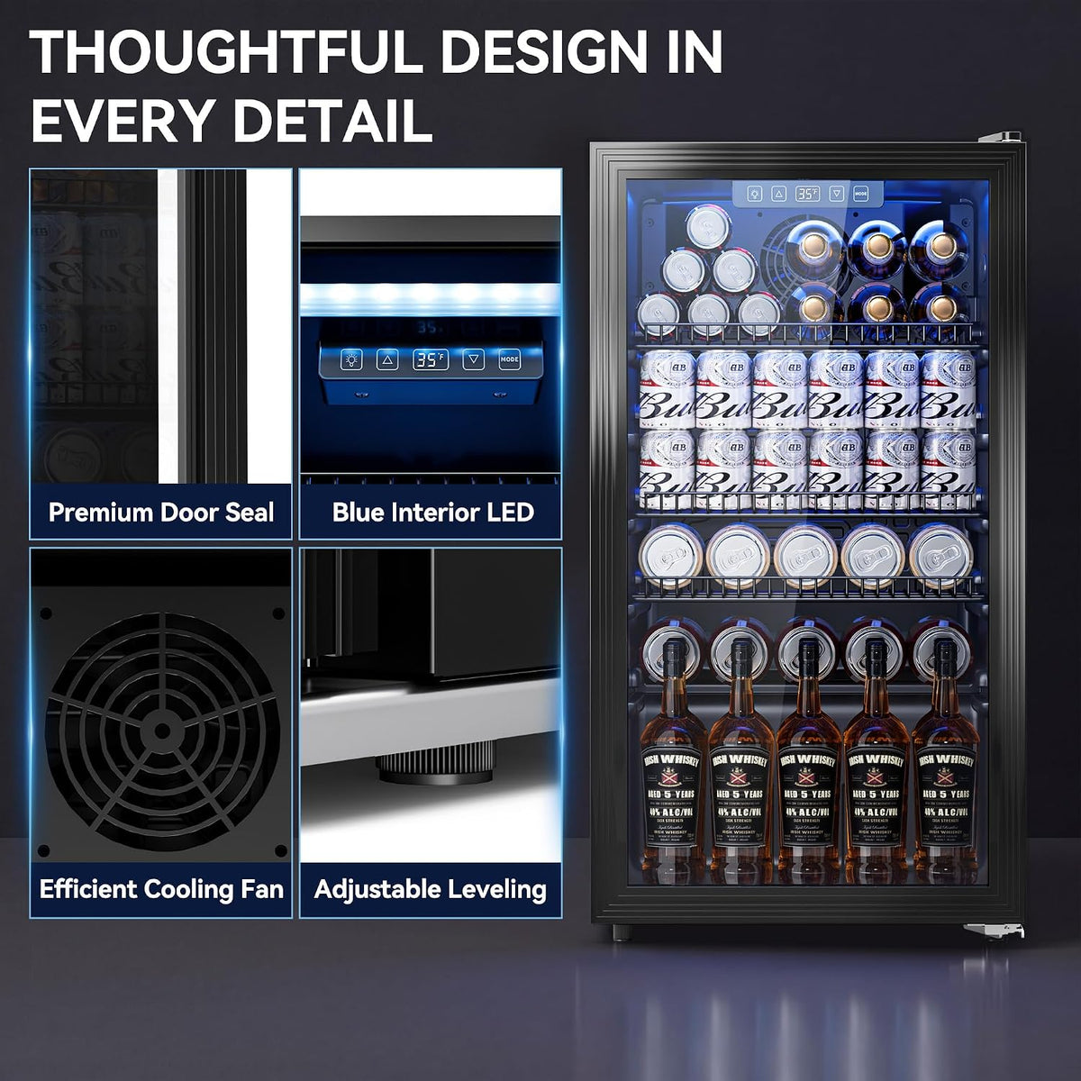 3.2 Cuft Beverage Fridge, 130 Can Mini Fridge With Glass Door, Black Jansha Store
