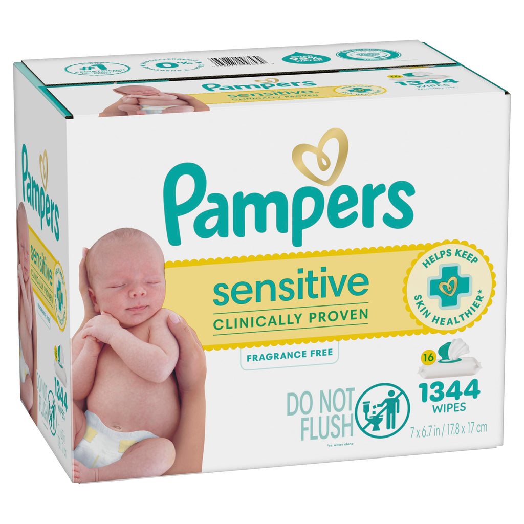 Pampers Sensitive Baby Wipes, Unscented, Fragrance Free, Clinically Proven, Water Based, Hypoallergenic, Multi-Use, Hand Wipes, 1008 Wipes Total (18X Flip-Top Packs) Jansha Store