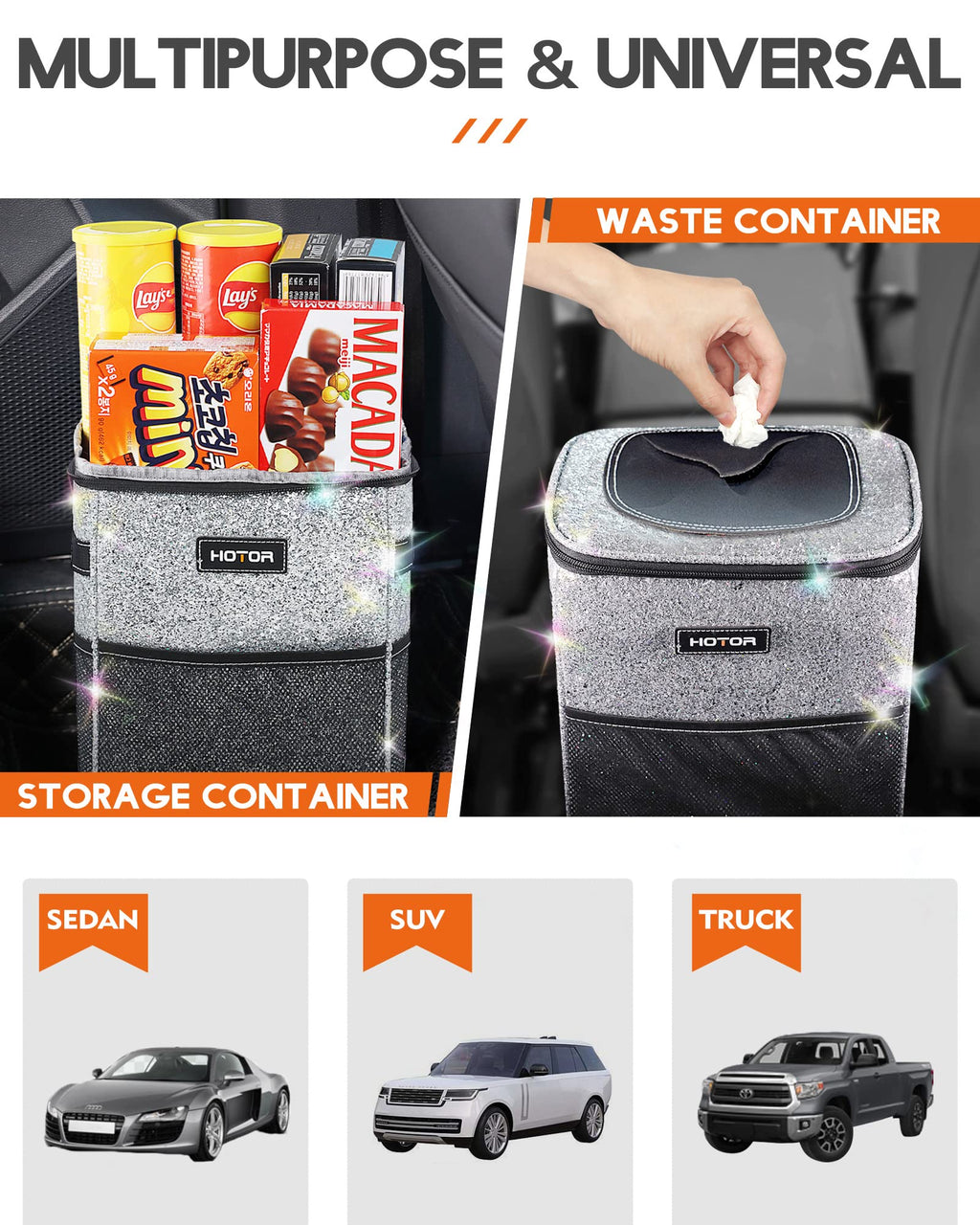 HOTOR Car Trash Can, Leakproof Car Organizer, 2-Gallon, Black Jansha Store