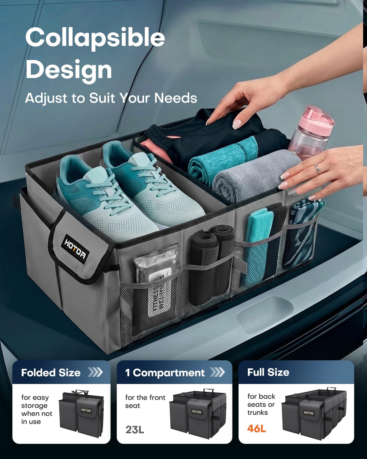 HOTOR Trunk Organizer - Foldable Car Organizer for SUVs & Sedans Storage Jansha Store
