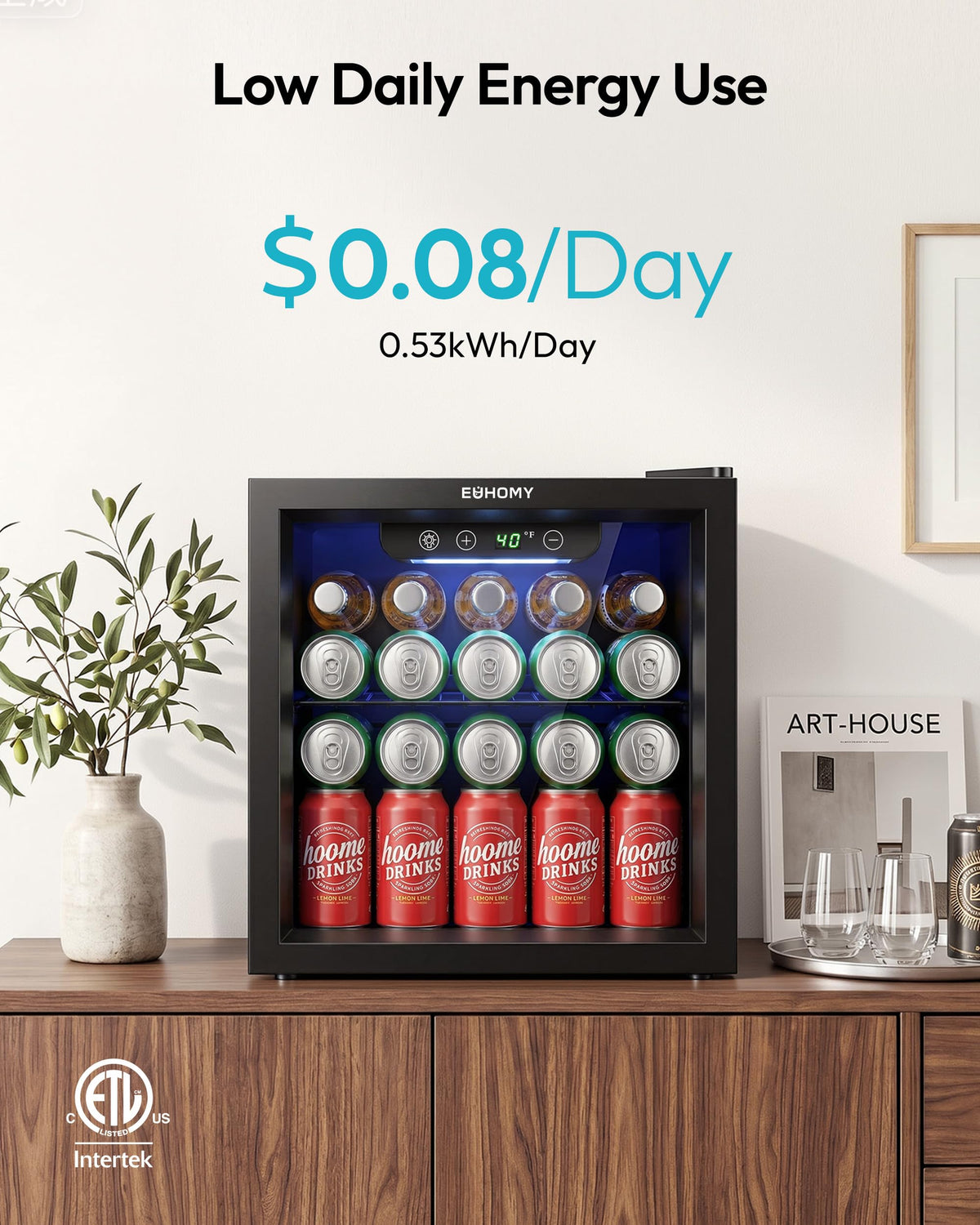 EUHOMY 24 Can Mini Fridge, 18L Beverage Refrigerator with Quiet Compressor Jansha Store