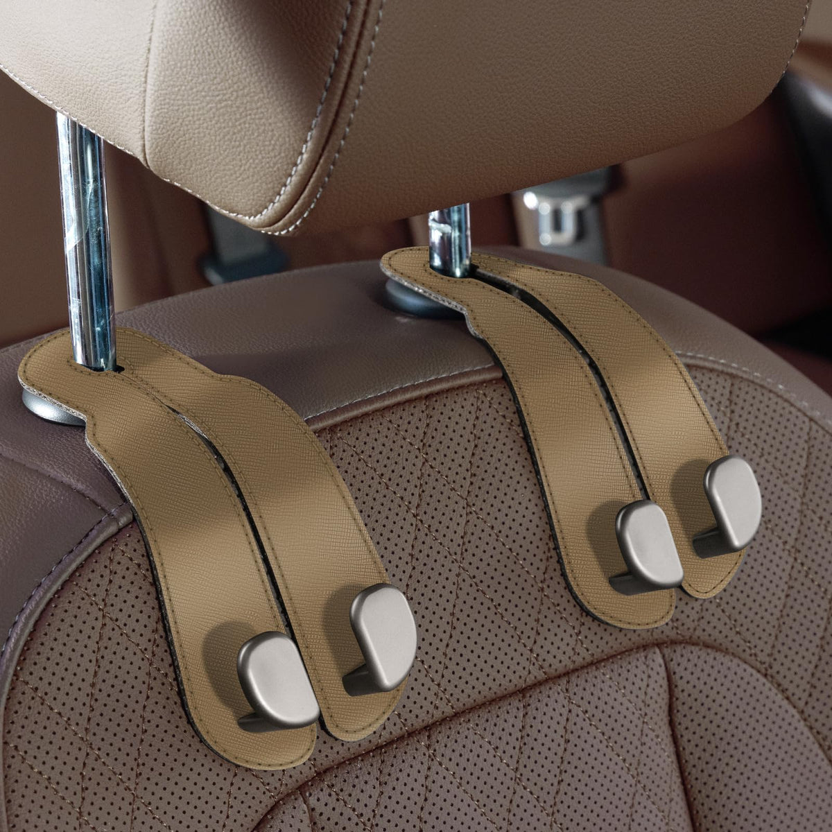CoBak Purse Hook for Car - Universal Premium Stitched Leather and Aluminum-Magnesium Alloy Double Car Seat Back Storage Hook for Purses, Handbags, Bags (2 Pack),Black Jansha Store