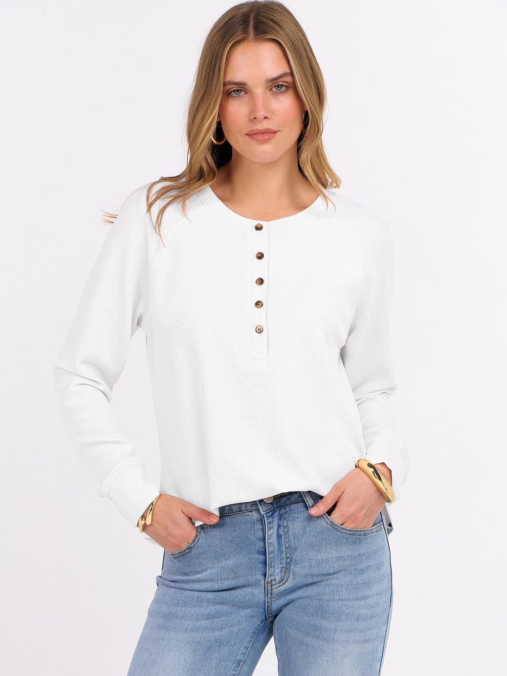 ANRABESS Women's Waffle Knit Henley Top Long Sleeve Shirts Jansha Store