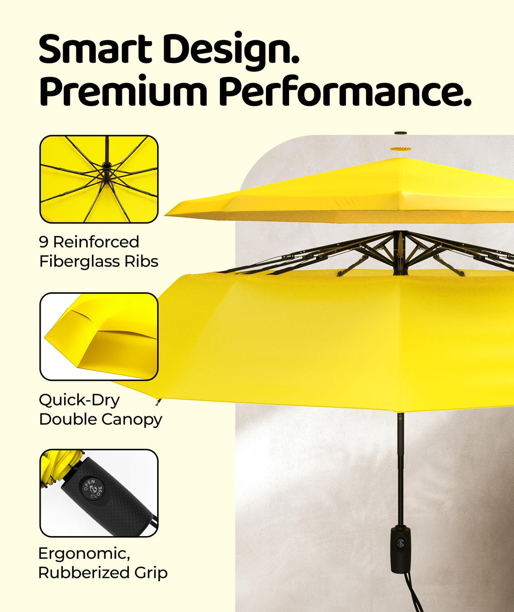 Windproof Travel Umbrella - Compact & Withstands Winds up to 100MPH, Strongest Premium Auto Folding Umbrella for Rain and Sun - Durable, Light & Portable for Women & Men, Fits Backpack & Cars Jansha Store