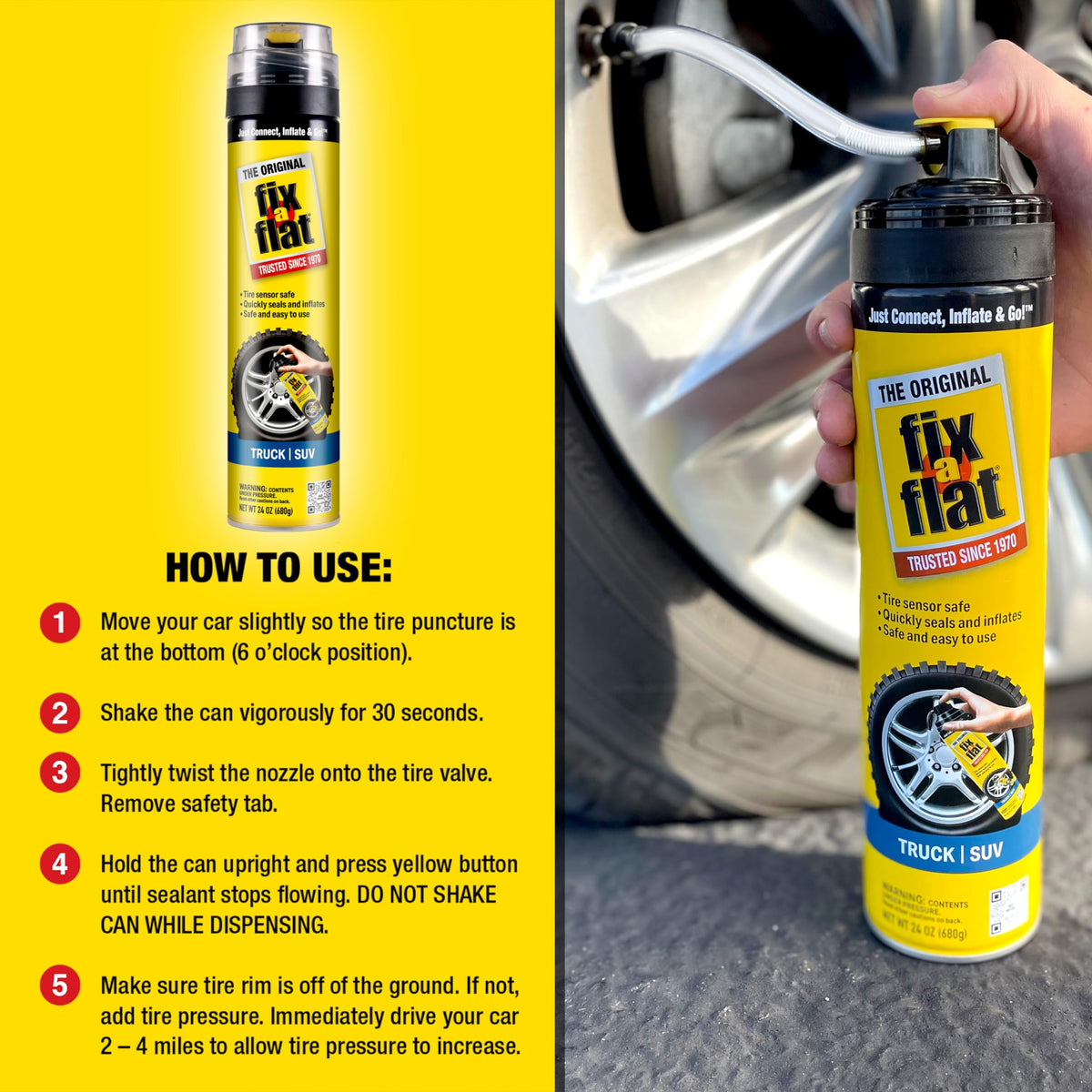 Fix-A-Flat S60420 Aerosol Emergency Flat Tire Repair and Inflator, for Standard Tires, Eco-Friendly Formula, Universal Fit for All Cars, 16 oz. (Pack of 1) Jansha Store