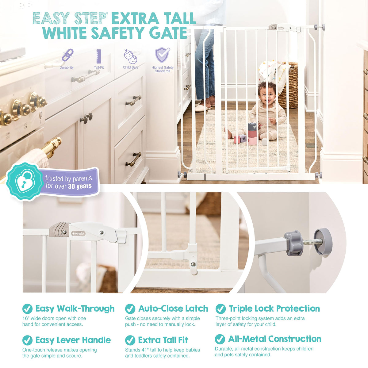 Regalo Safety 29"-38.5" Easy Step Baby Gate, Bottom of Stairs & Doorways Jansha Store