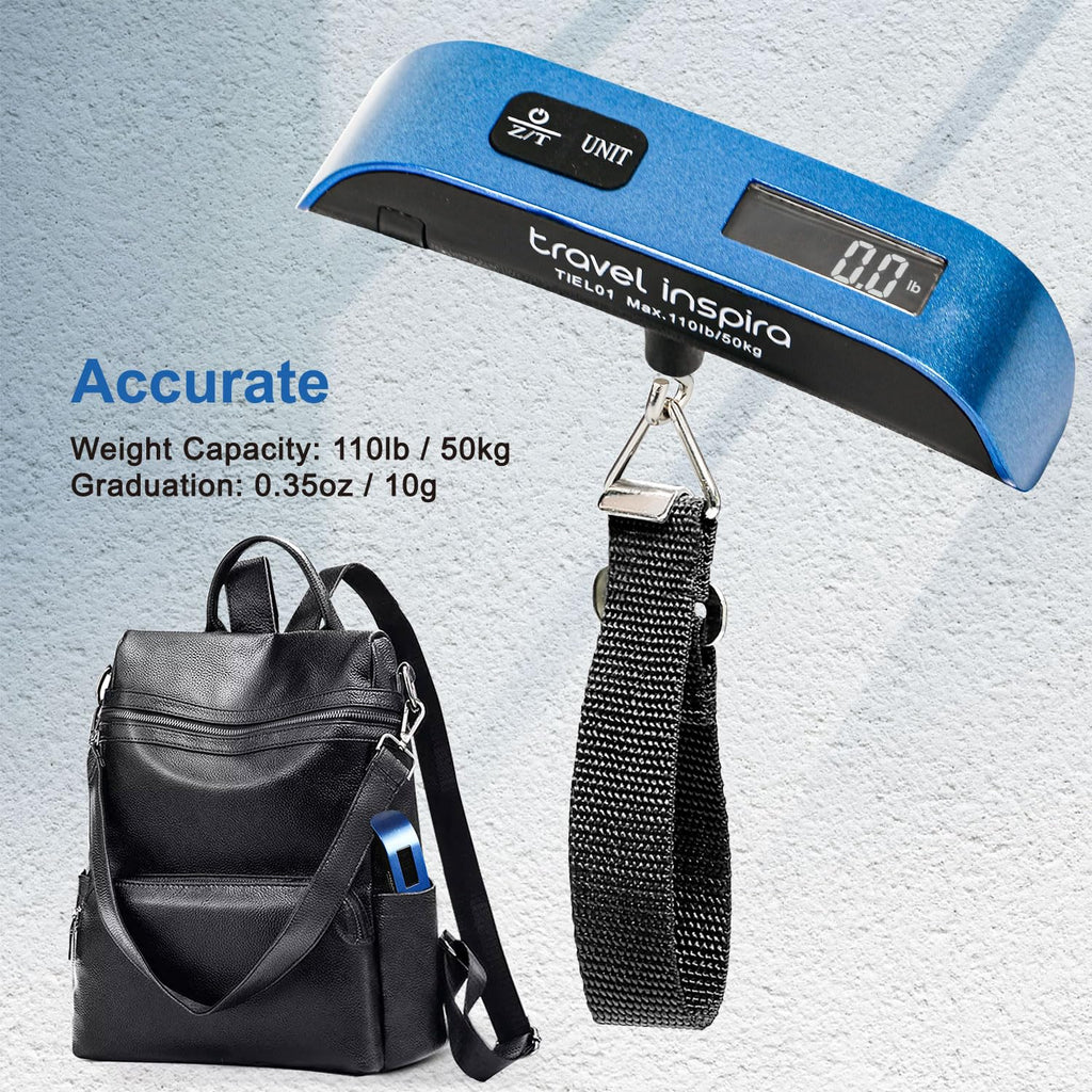 travel inspira Digital Luggage Scale – Portable Hanging Suitcase Weight Scale for Travel, 110 lb Capacity, Backlit LCD Display, Prevents Airport Overweight Fees, Battery Included Jansha Store