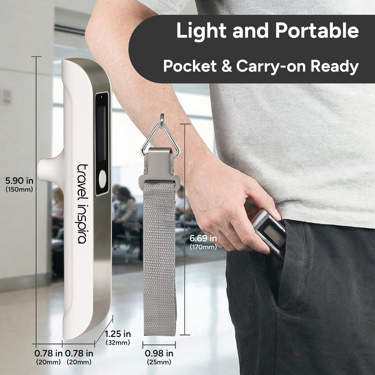 travel inspira Digital Luggage Scale – Portable Hanging Suitcase Weight Scale for Travel, 110 lb Capacity, Backlit LCD Display, Prevents Airport Overweight Fees, Battery Included Jansha Store