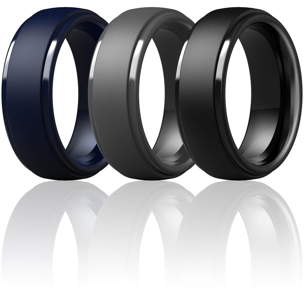 ThunderFit Silicone Rings for Men, Step Edge Rubber Wedding Bands 10mm Wide Jansha Store