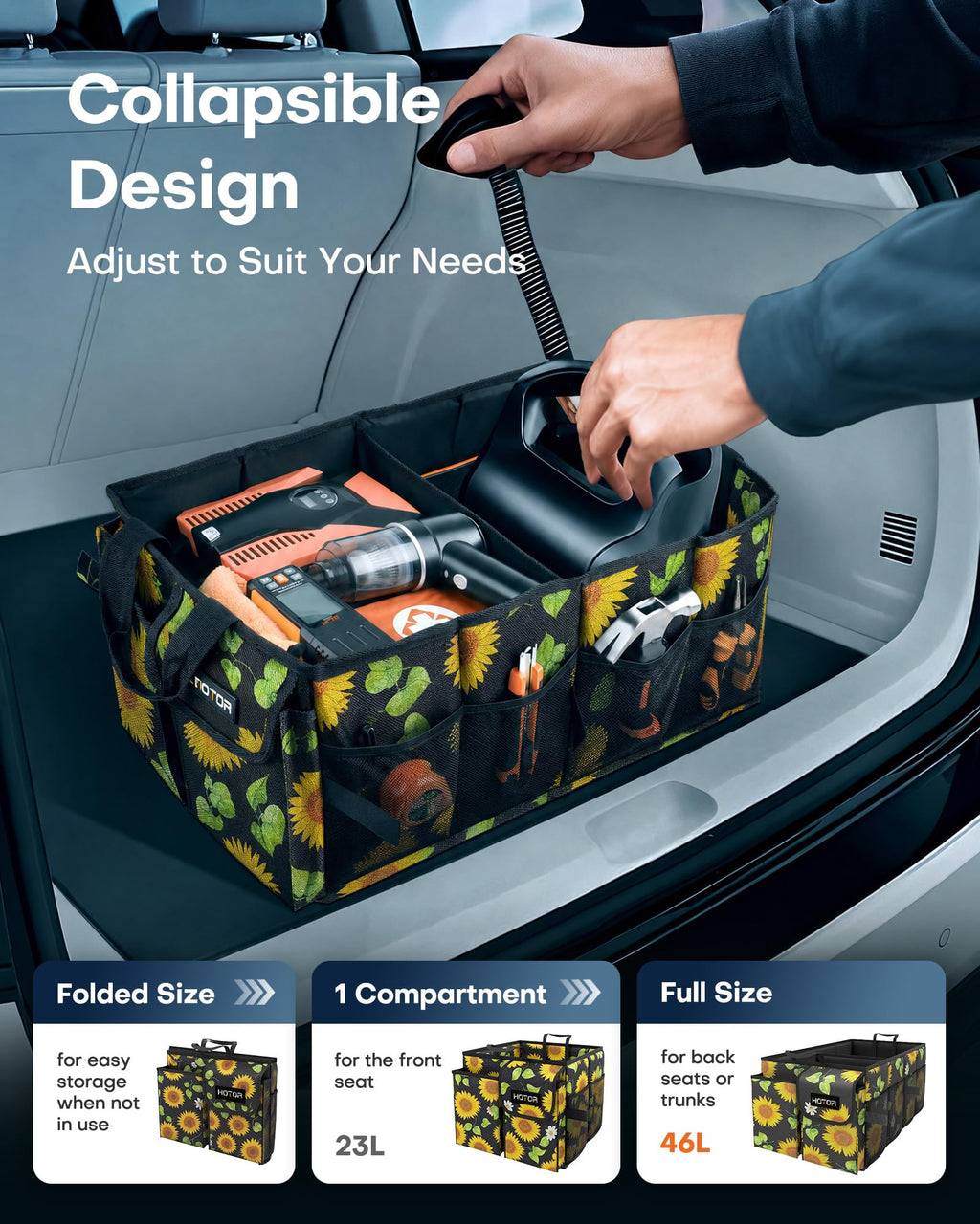 HOTOR Trunk Organizer - Foldable Car Organizer for SUVs & Sedans Storage Jansha Store