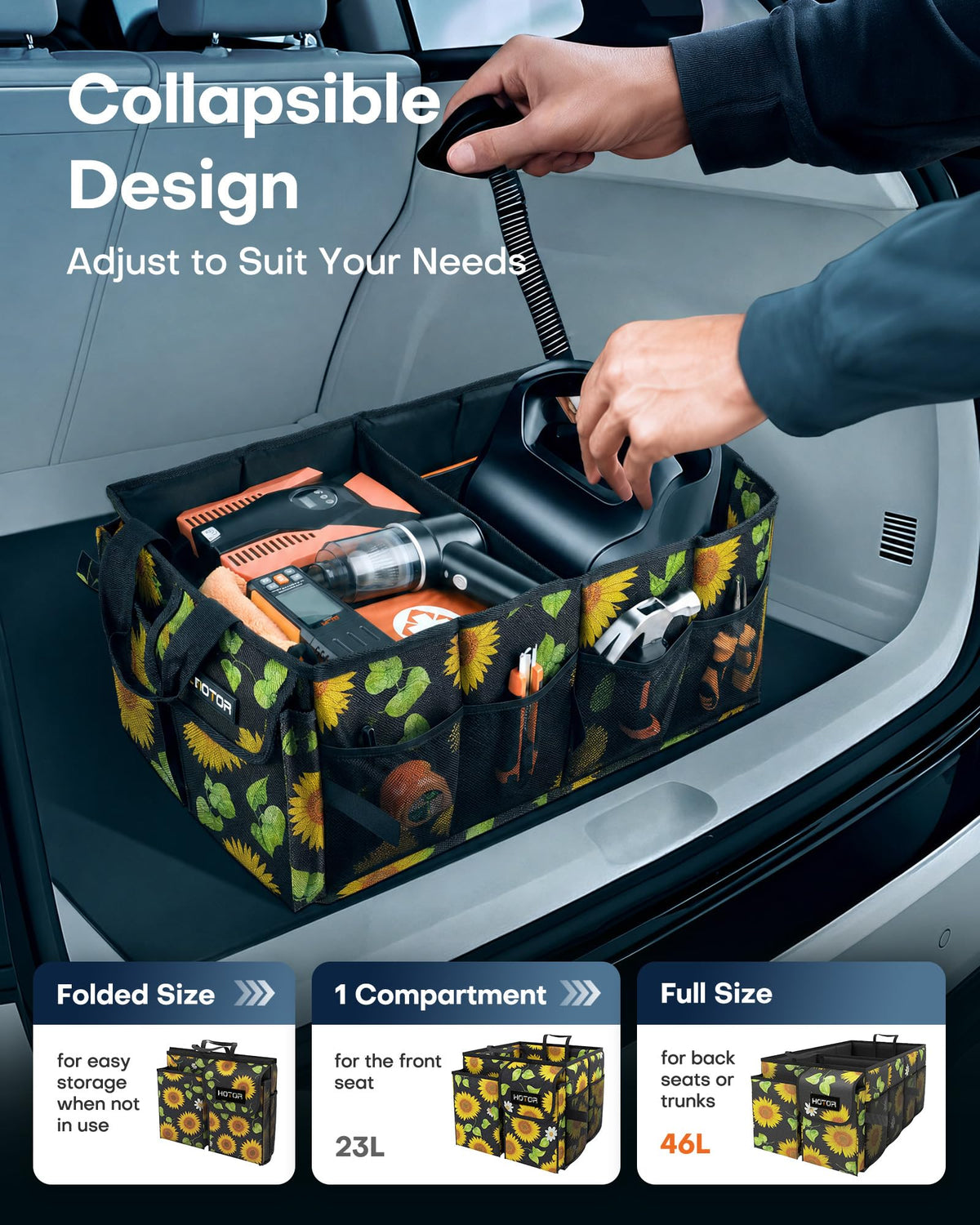HOTOR Trunk Organizer - Foldable Car Organizer for SUVs & Sedans Storage Jansha Store