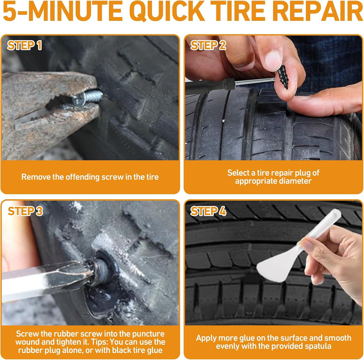 40 PCS Quick Fix Screw-in Tire Plug Kit with 2 Tubes of Sealant Glue Jansha Store