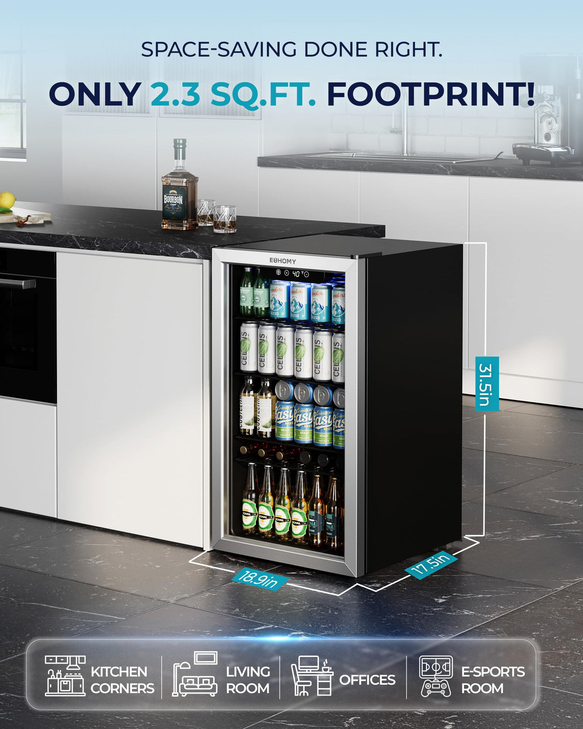 EUHOMY 145 Can Mini Fridge, 4.5 Cu.ft Beverage Refrigerator with Glass Door Jansha Store