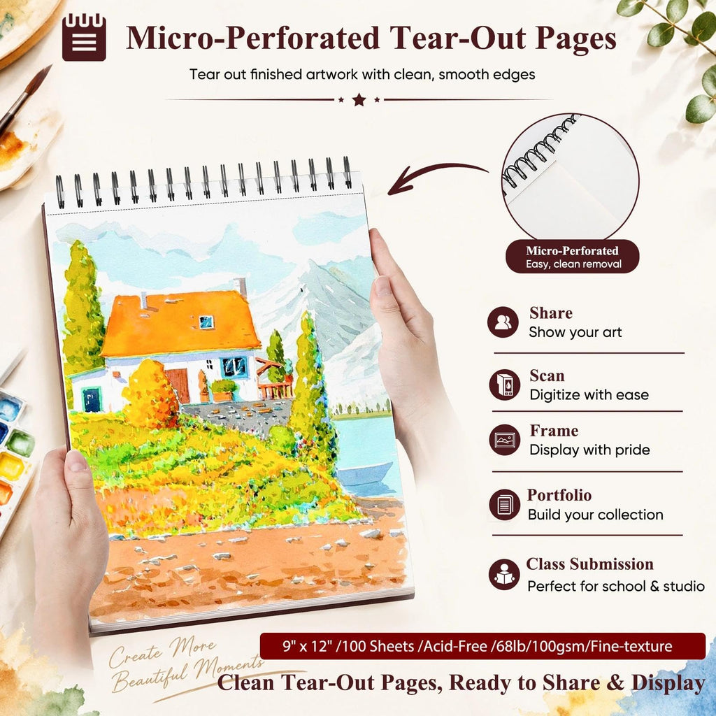 Soucolor Sketch Book 9" x 12", 100 Sheets Kids Art Sketchbook Drawing Pad Jansha Store