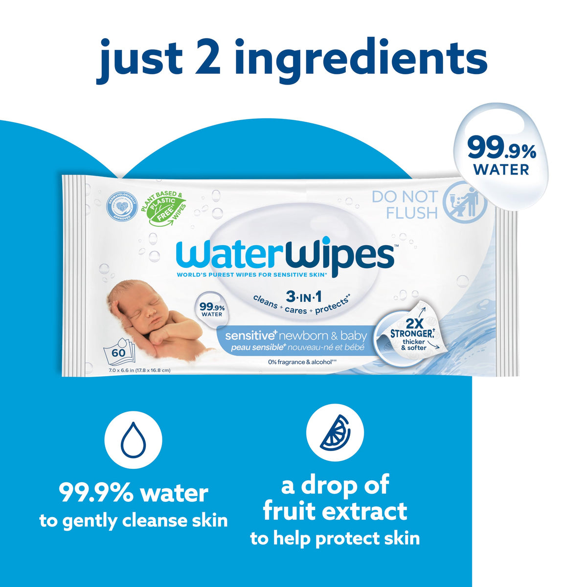 WaterWipes Sensitive+ Newborn & Baby Wipes, 3-In-1 Cleans, Cares, Protects, 99.9% Water, Unscented & Hypoallergenic, 720 Count (12 Packs) Jansha Store