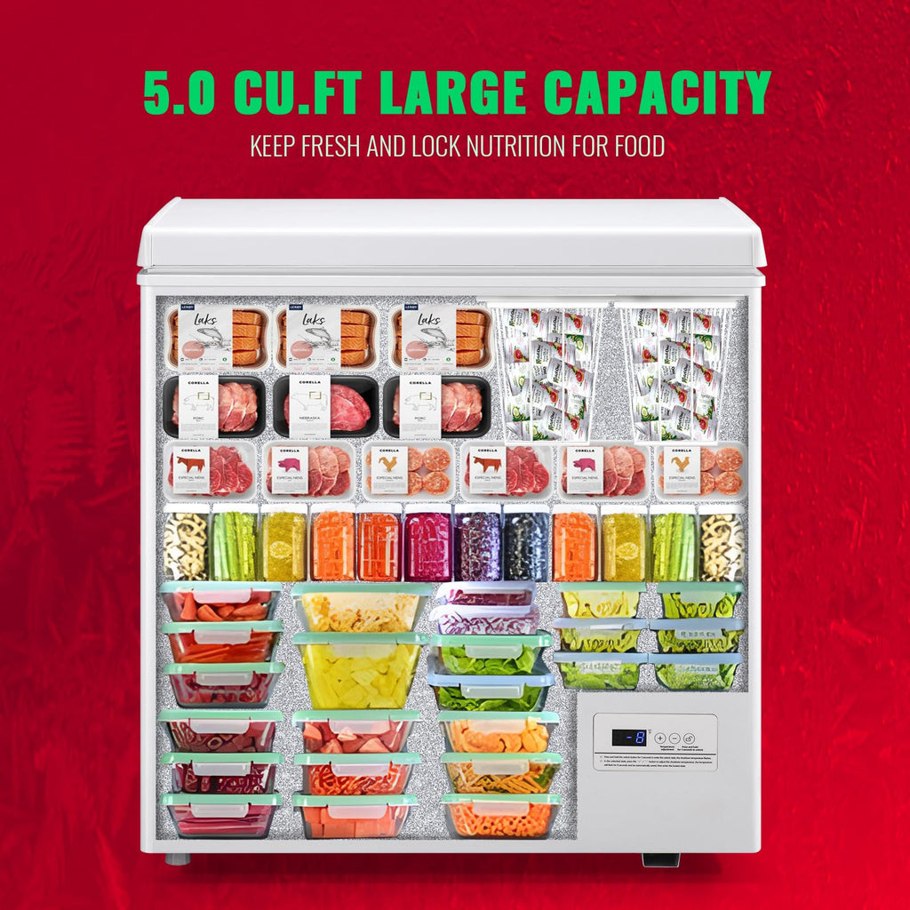 DEMULLER Chest Freezer 5.0Cubic Feet Deep Freezer Freestanding Freezers with 2 Removable Stainless Steel Basket, Mini Freezer Top Open Door Compact Freezer with Electronic Control 41℉ to -15℉BLACK Jansha Store