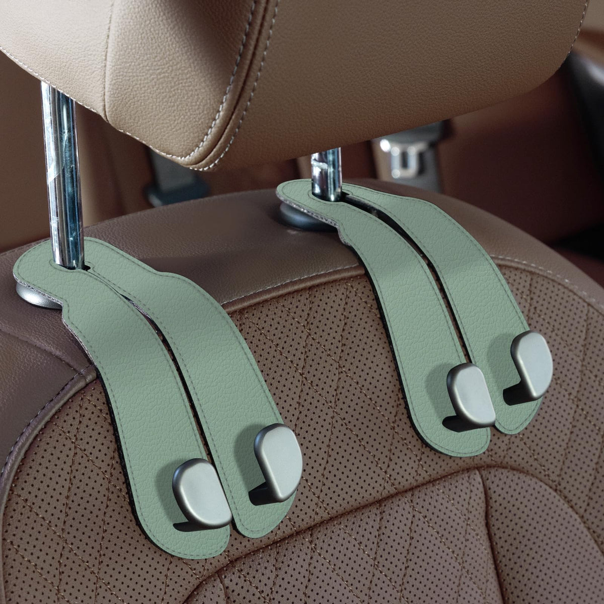CoBak Purse Hook for Car - Universal Premium Stitched Leather and Aluminum-Magnesium Alloy Double Car Seat Back Storage Hook for Purses, Handbags, Bags (2 Pack),Black Jansha Store