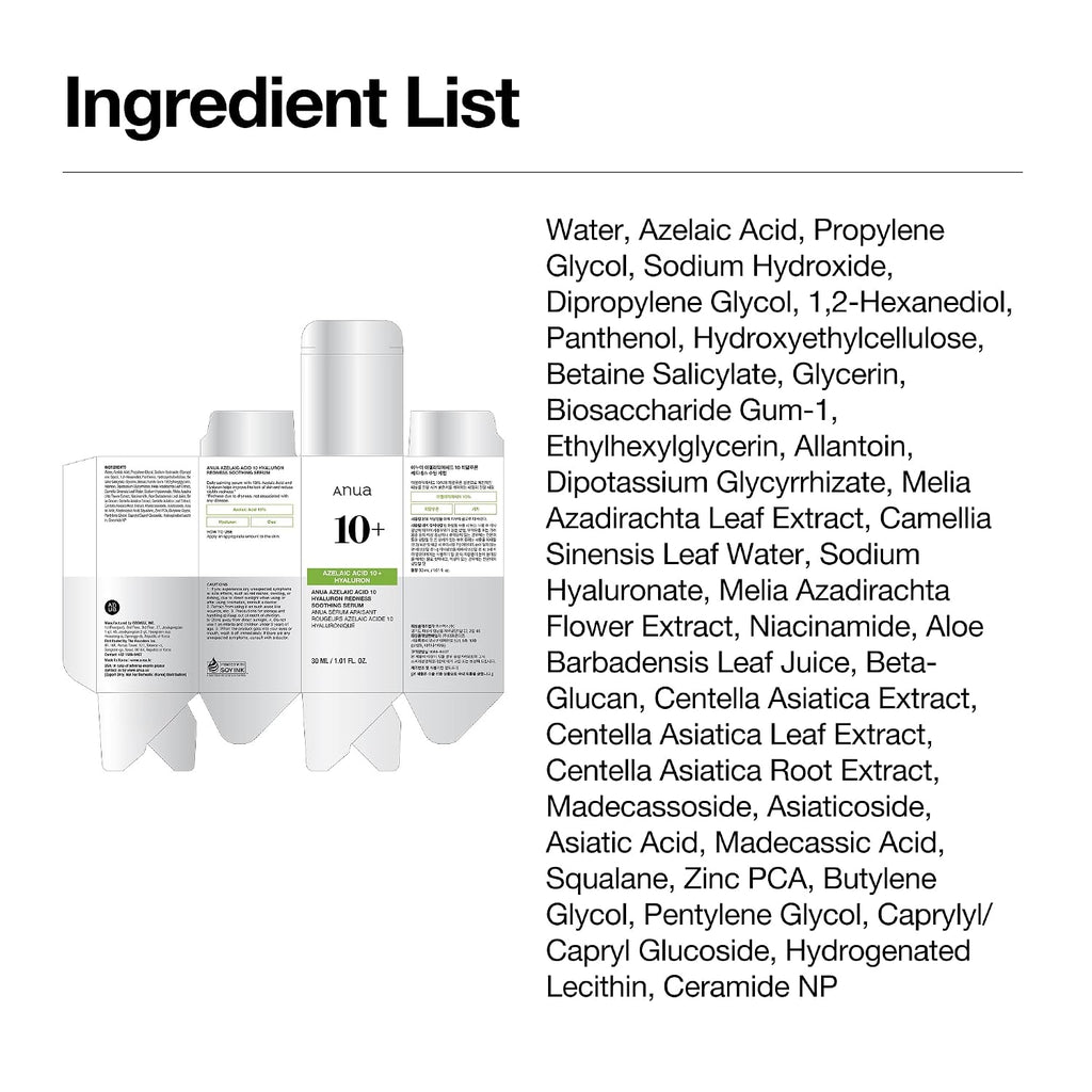 Anua Azelaic Acid 10 Hyaluron Redness Soothing Serum, 1.01 fl oz Jansha Store